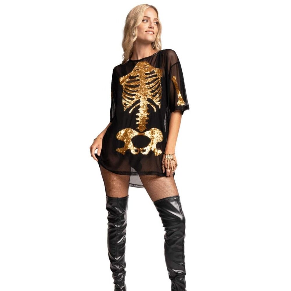 Tipsy Elves Gold Skeleton Mesh Costume Size XSmall (New, without tag)